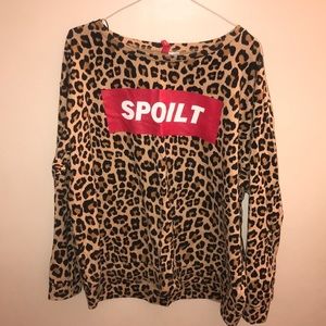 Leopard print pullover sweater with red logo